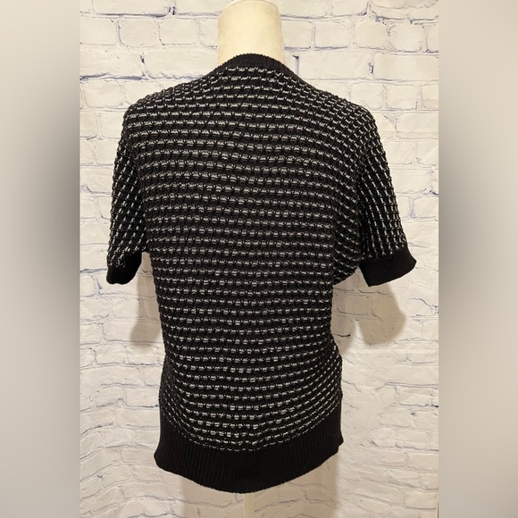 Ann Taylor LOFT Black & White Short-Sleeve Pocket Sweater, Boho Chic, S - Picture 4 of 6